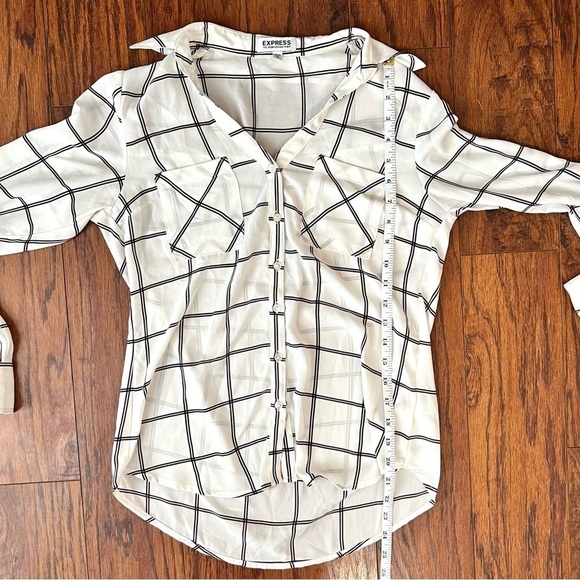 Express White Plaid Double Breasted Portofino Dress Shirt Size Extra Small - Picture 11 of 13